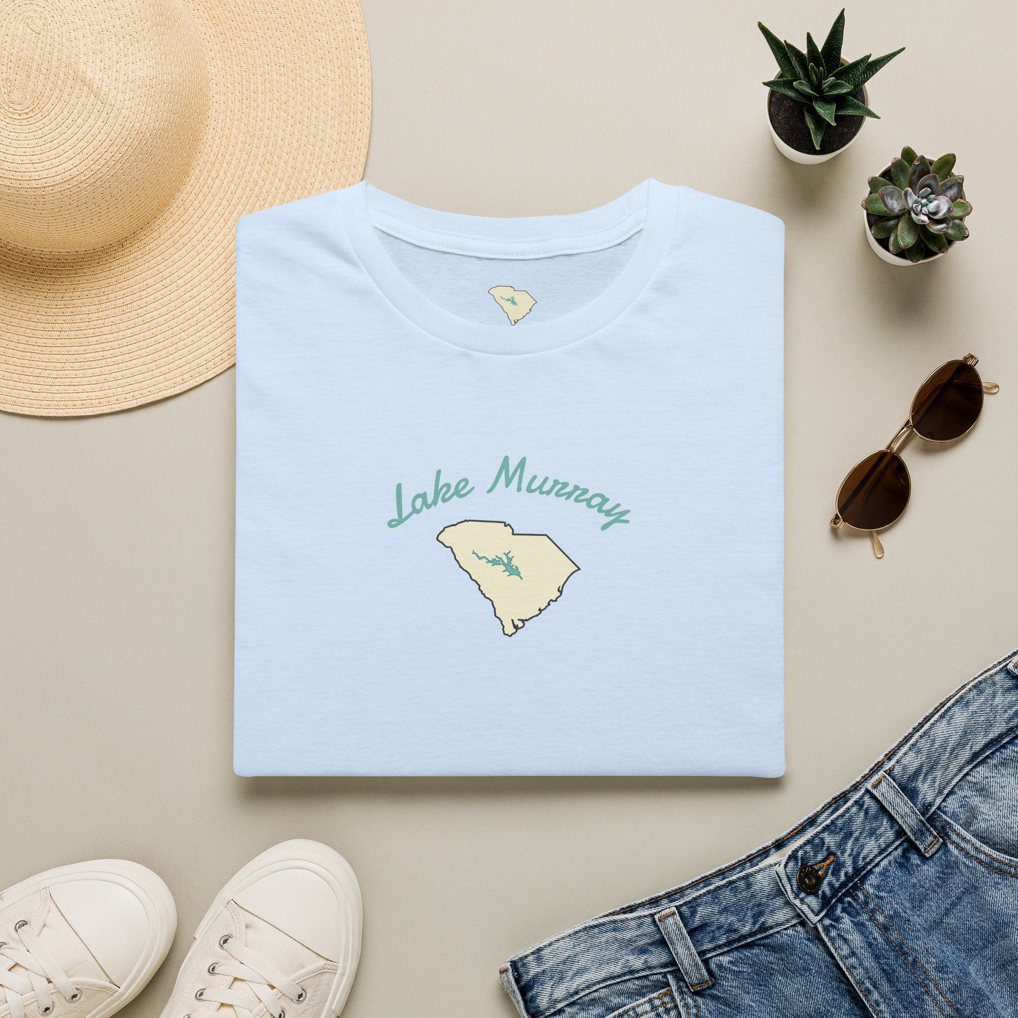 Light Blue Lake Murray T-Shirt — South Carolina Lake Map Tee